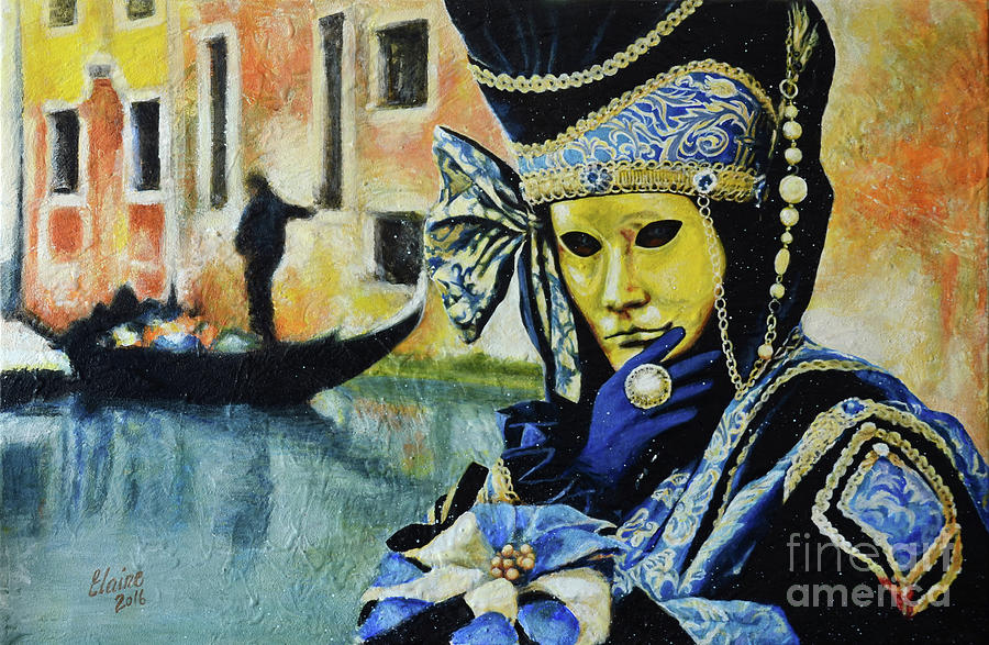 Venetian Mask and Gondola Painting by Elaine Berger
