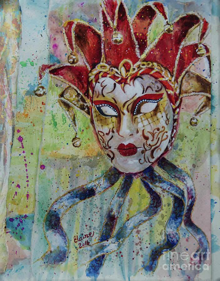 Venetian Mask Painting by Elaine Berger