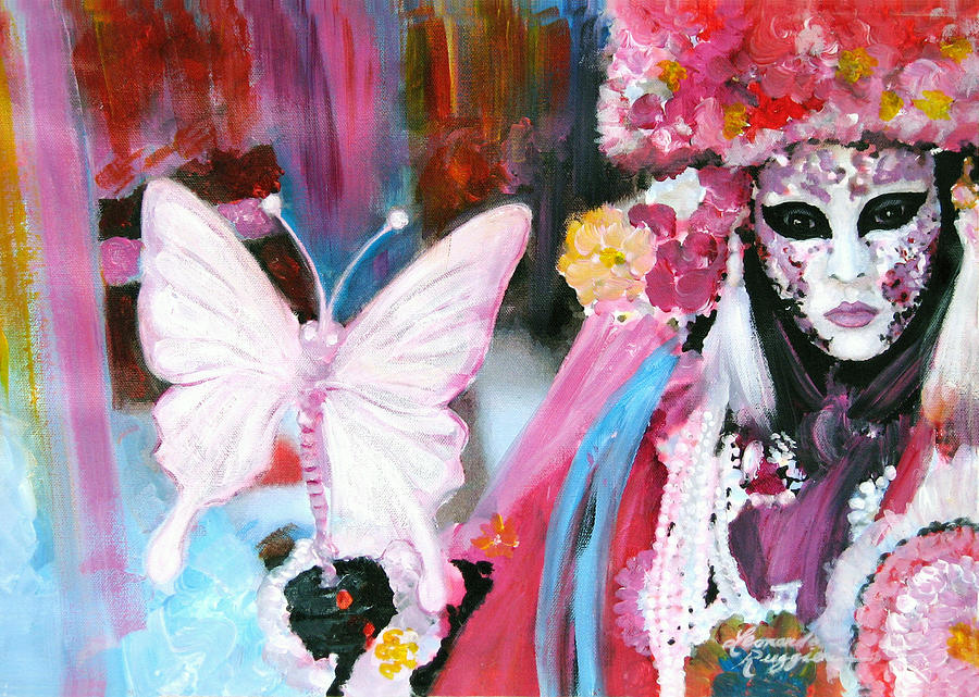 Venetian Mask with Butterfly Painting by Leonardo Ruggieri