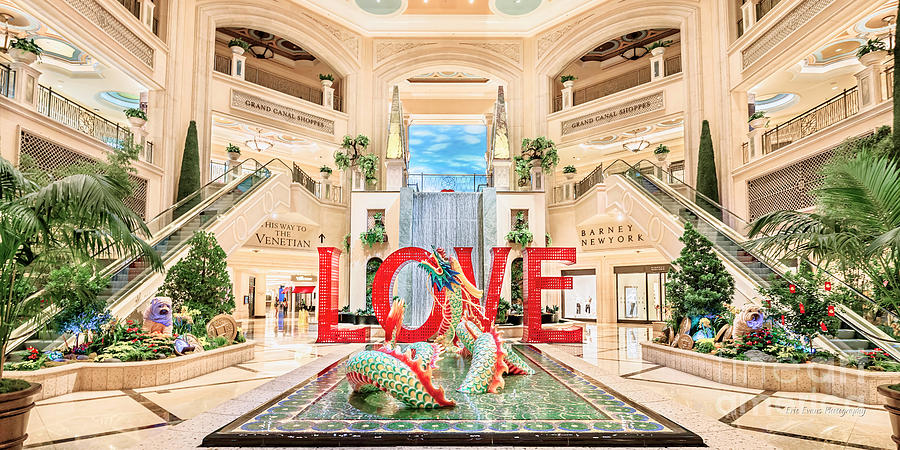 Las Vegas Photograph - Venetian Palazzo Dragon and Love Sculpture Ultra Wide 2 to 1 Ratio by Aloha Art