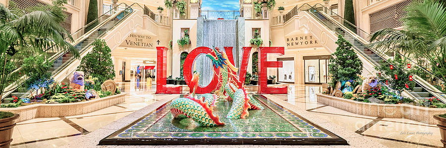 Las Vegas Photograph - Venetian Palazzo Dragon and Love Sculpture Ultra Wide 3 to 1 Ratio by Aloha Art