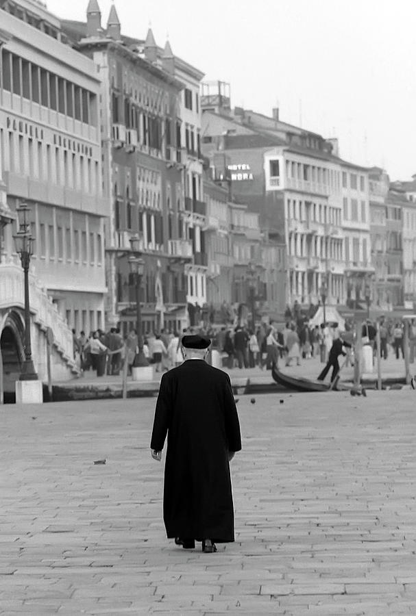 Venetian Priest and Gondola Photograph by KG Thienemann