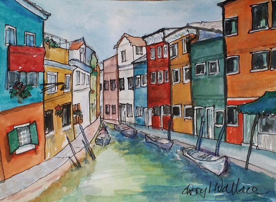 Venetian Waterfront Painting by Cheryl Wallace