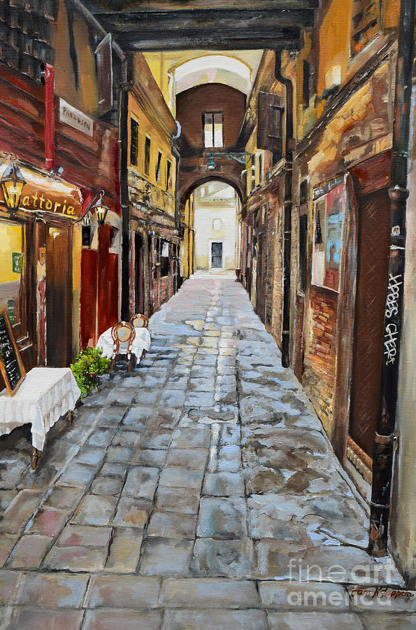 Venezia - Alley on Parangon in Venice Painting by Jan Dappen
