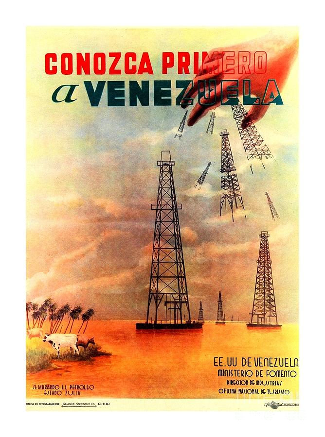 Venezuela Tourism Petroleum Art 1950s II Painting by Peter Ogden