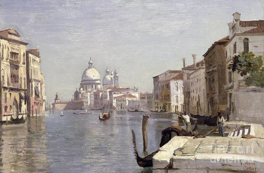 Architecture Painting - Venice - View of Campo della Carita looking towards the Dome of the Salute by Jean Baptiste Camille Corot