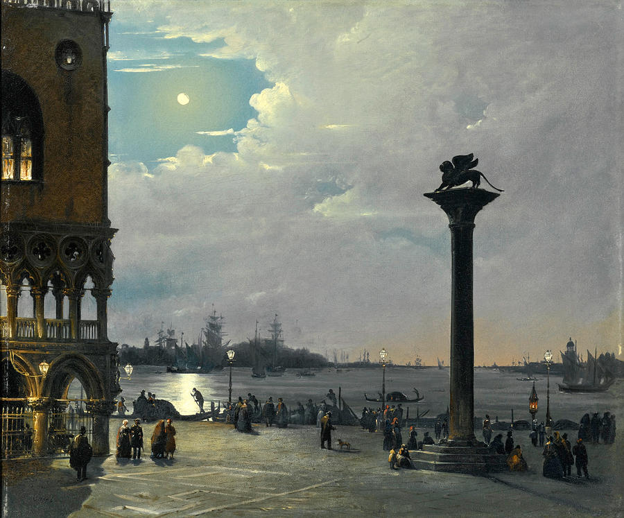 Ippolito Caffi Painting - Venice a nocturnal view of Piazza San Marco with the Ducal Palace by Ippolito Caffi