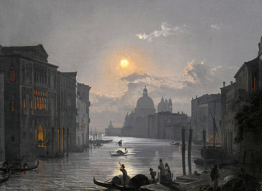 Venice a view of the Grand Canal with the Palazzo Cavalli-Franchetti and Santa Maria Della Salute Painting by Friedrich Nerly