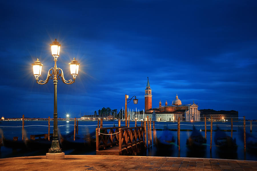 Venice at night and San Giorgio Maggiore church Photograph by Songquan Deng