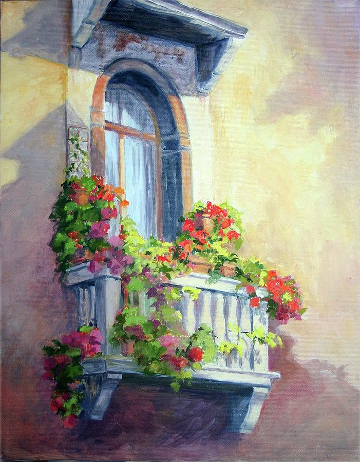 Картина на балконе. Картины художников итальянские и испанские Балкончики с цветами. Балкон акварелью. Балкон живопись. Балкон с цветами акварель.