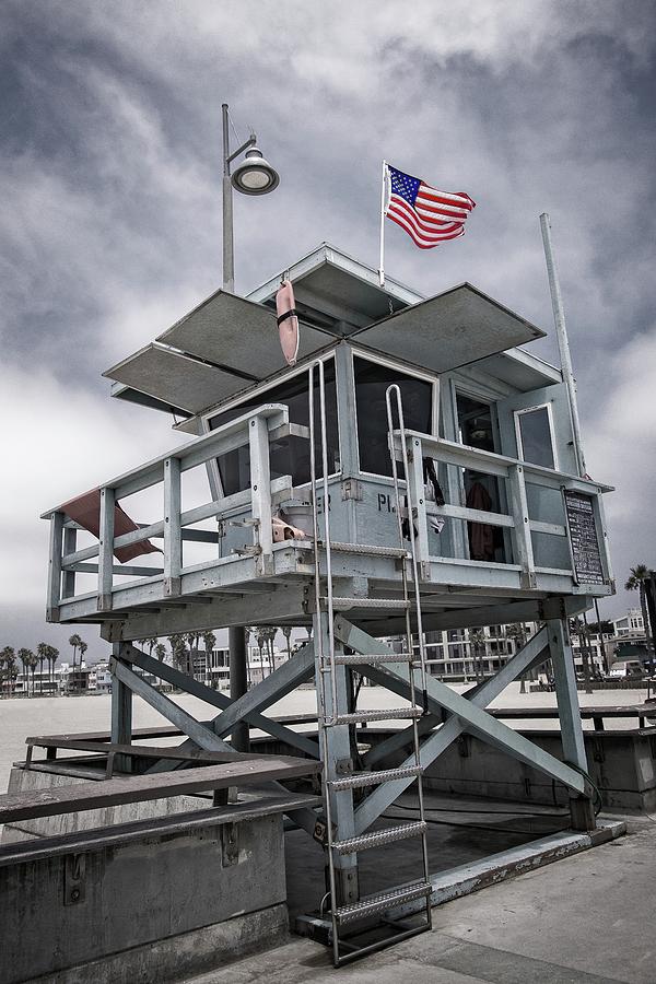Venice Beach Life Guard Station in Black and White Photograph by Lynn Bauer