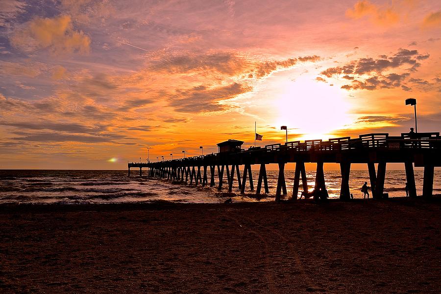 Sunset Photograph - Venice Beach Pier - Florida by James Steele