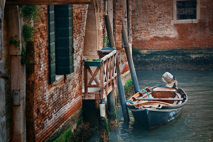 Venice boat alley Photograph by Songquan Deng