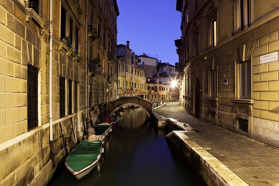 Venice canal at night Photograph by Paul Cowan