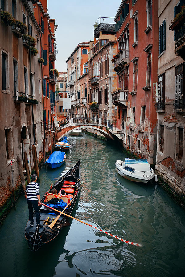 Venice canal Gondola Photograph by Songquan Deng