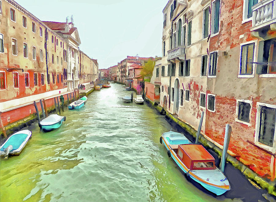 Venice Digital Art - Venice Canal with Boats by Bishopston Fine Art
