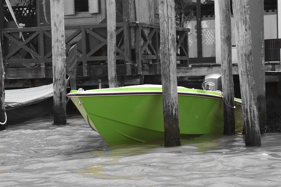 Boat Photograph - Venice Canals Green Boat by Greg Sharpe