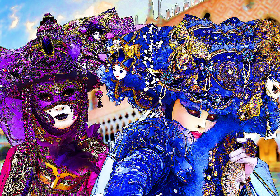 Venice Carnival Colorful Traditional Masks Drawing Digital ...