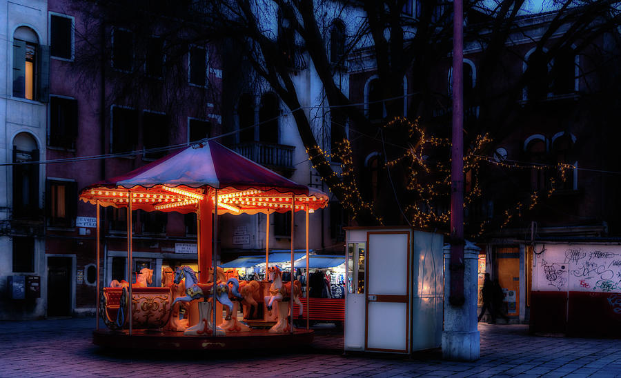 Venice Carousel at Night Photograph by Georgia Clare