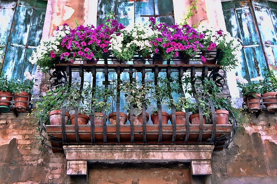 Architecture Photograph - Venice Flower Balcony by Allen Beatty