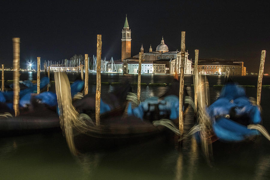 Venice Gondolas at Night  Photograph by John McGraw