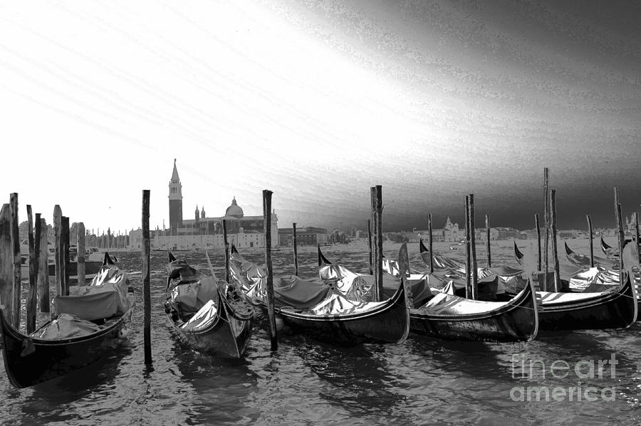 Venice gondolas black and white Photograph by Rebecca Margraf