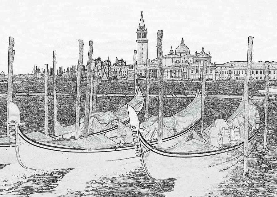 Venice Gondolas Pen And Ink Photograph
