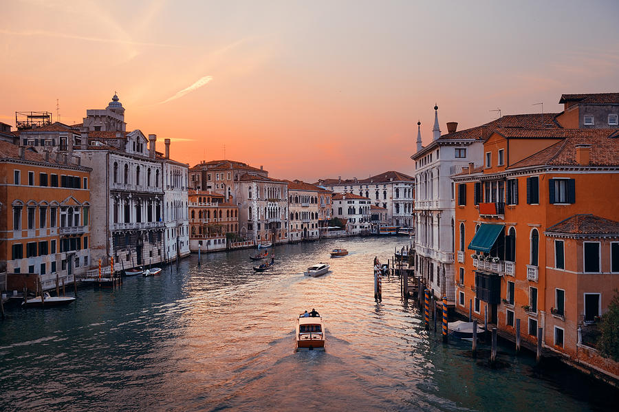 Venice grand canal sunset Photograph by Songquan Deng