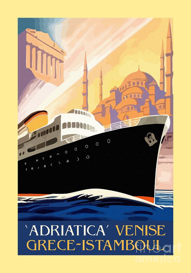 Venice Greece Istanbul shipping line retro vintage ad Painting by Heidi De Leeuw