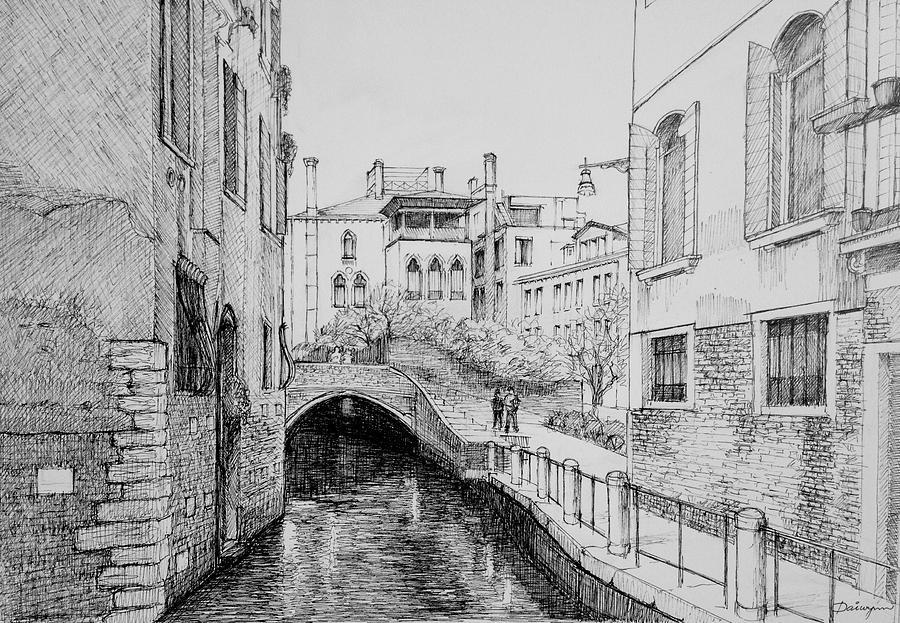 Venice in Black and White Drawing by Dai Wynn