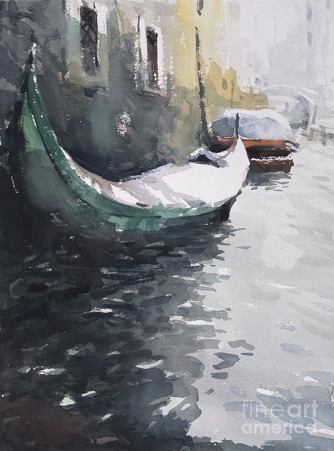 Venice in Snow Painting by Tony Belobrajdic