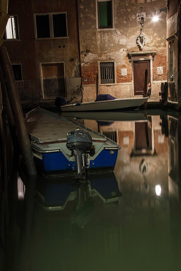 Venice Italy and Boats at Night  Photograph by John McGraw