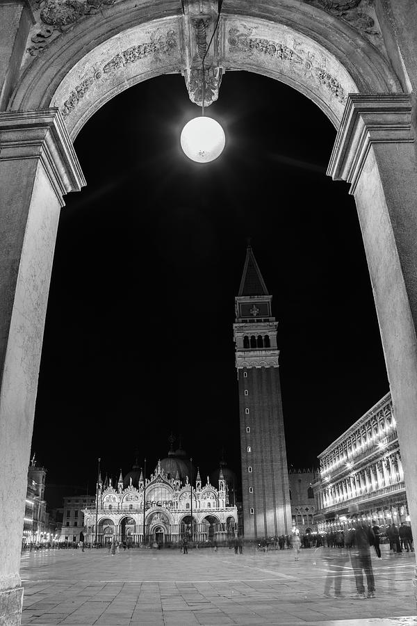 Venice Italy atr Night Black and White  Photograph by John McGraw