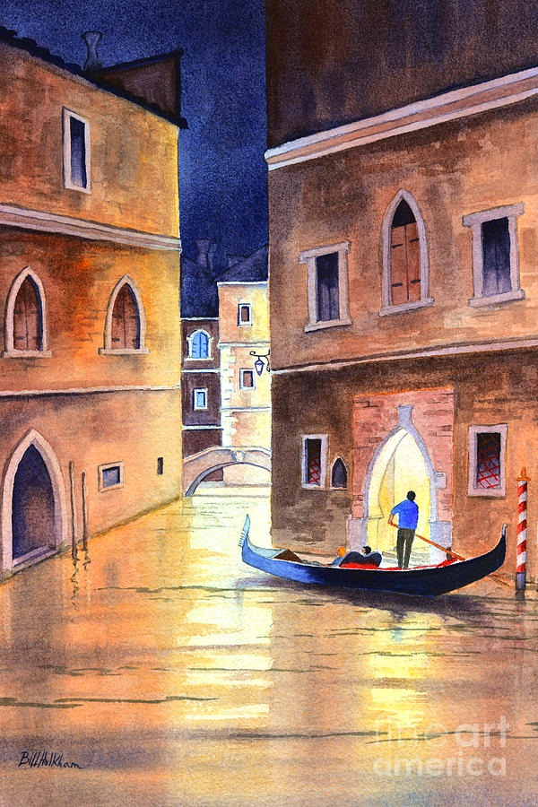 Venice Italy Evening Gondola Ride Painting by Bill Holkham