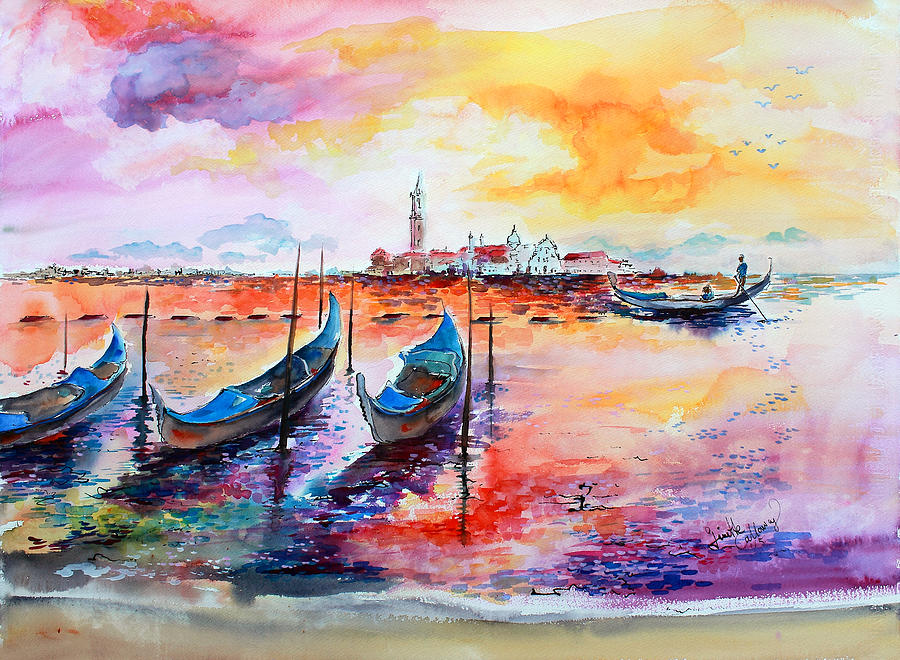 Venice Italy Gondola Ride Painting by Ginette Callaway