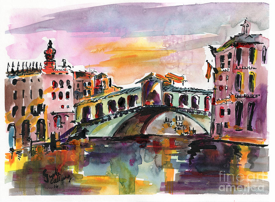 Bridge Painting - Venice Italy Silence Rialto Bridge by Ginette Callaway