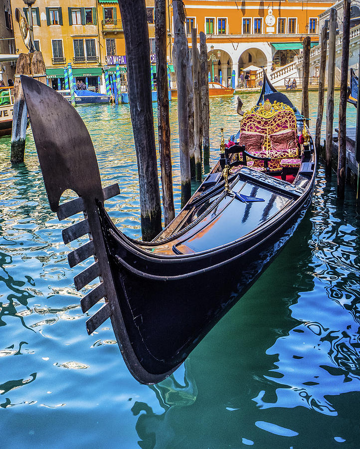 Sunset Photograph - Colorful Gondola boat on Venice Italy River by William Shevchuk