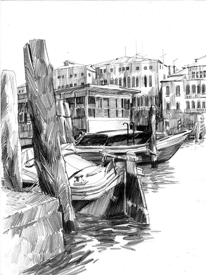 Venice Sketches. Vaporetto Jetty Drawing