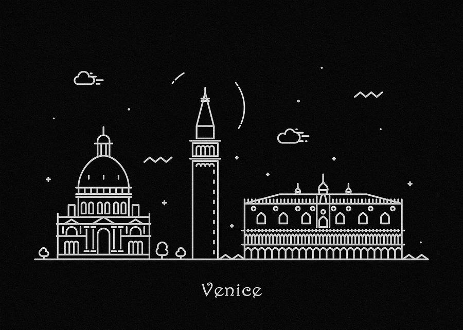 Black And White Drawing - Venice Skyline Travel Poster by Inspirowl Design