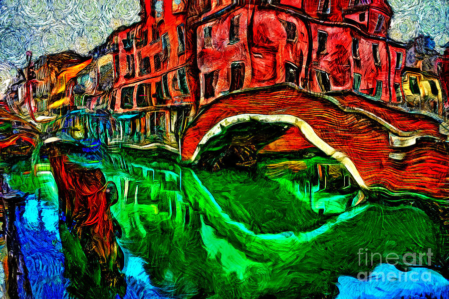 Architecture Painting - Venice Small Bridge by Milan Karadzic
