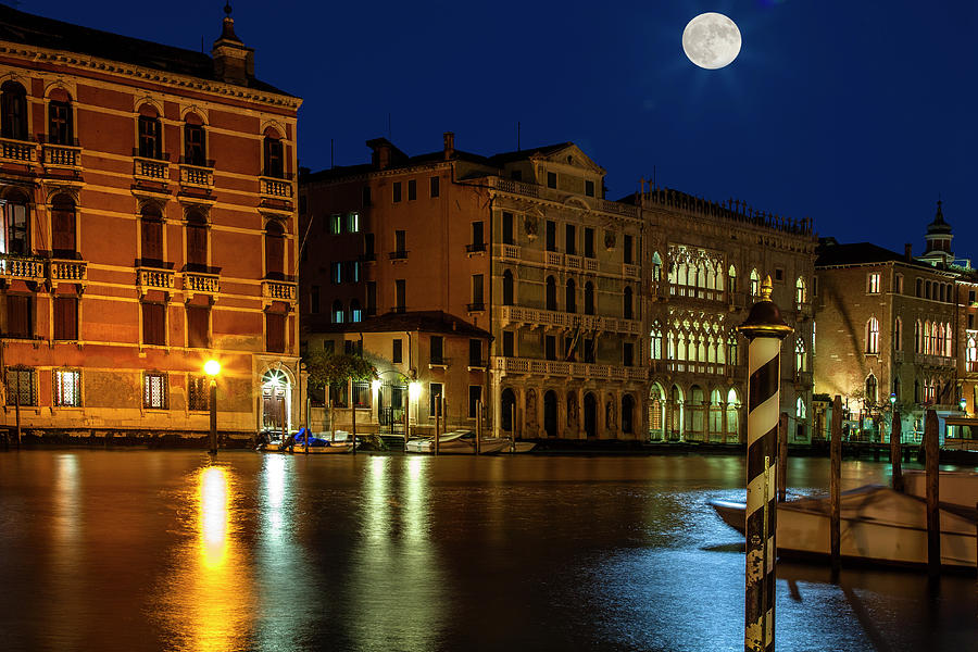 Architecture Photograph - Venice Super Moon by Andrew Soundarajan