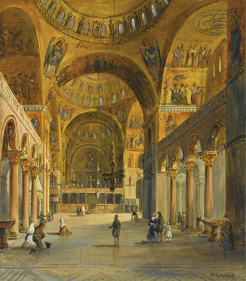 Venice, The Interior of Saint Marks Basilica Painting by Carlo Grubacs