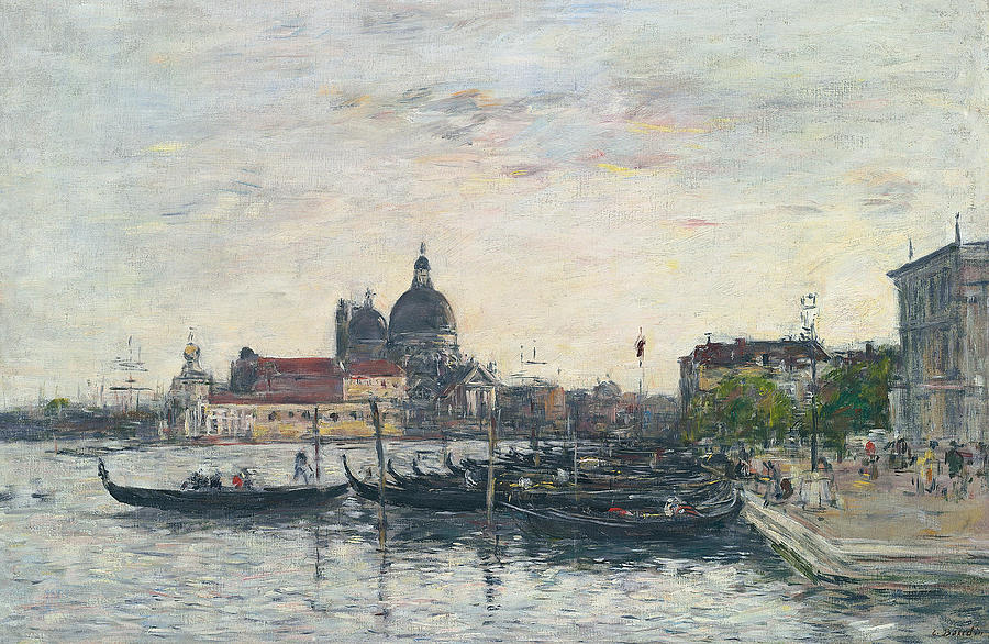 Venice Painting - Venice, the Mole at the Entrance to the Grand Canal and the Salute, Evening by Eugene Louis Boudin Venice Painting - Venice, the Mole at the Entrance to the Grand Canal and the Salute, Evening by Eugene Louis Boudin