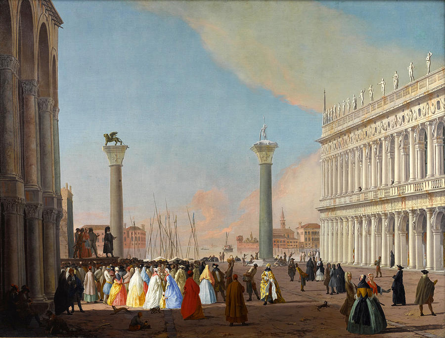 Venice the piazzetta looking  south from the basilica di san Marco Painting by Johann Richter