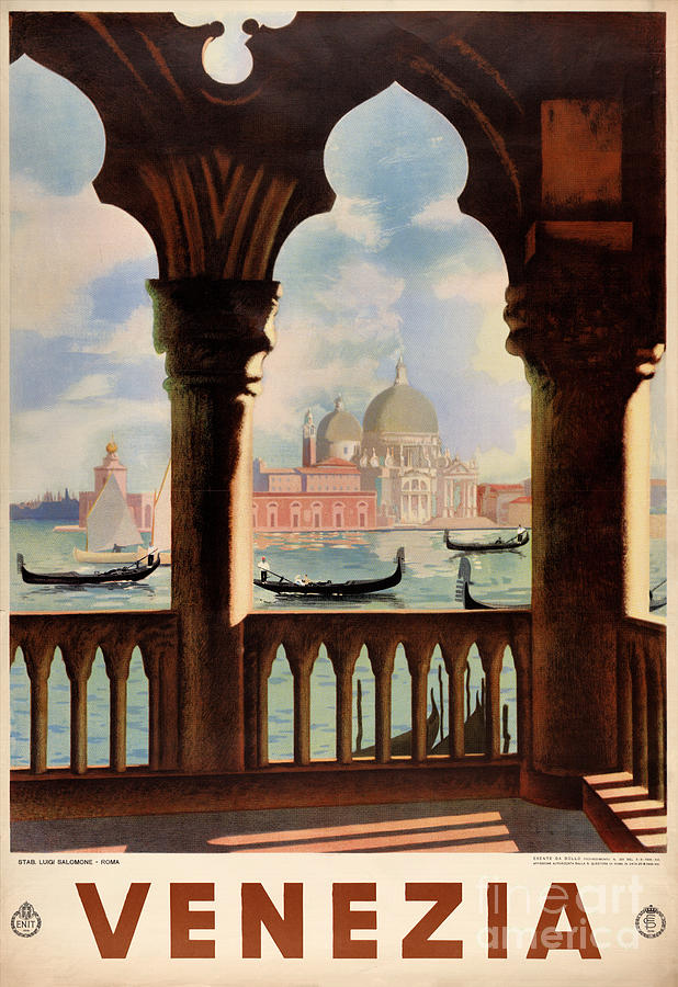 Vintage Painting - Venice Venezia Vintage Travel Poster Restored by Vintage Treasure