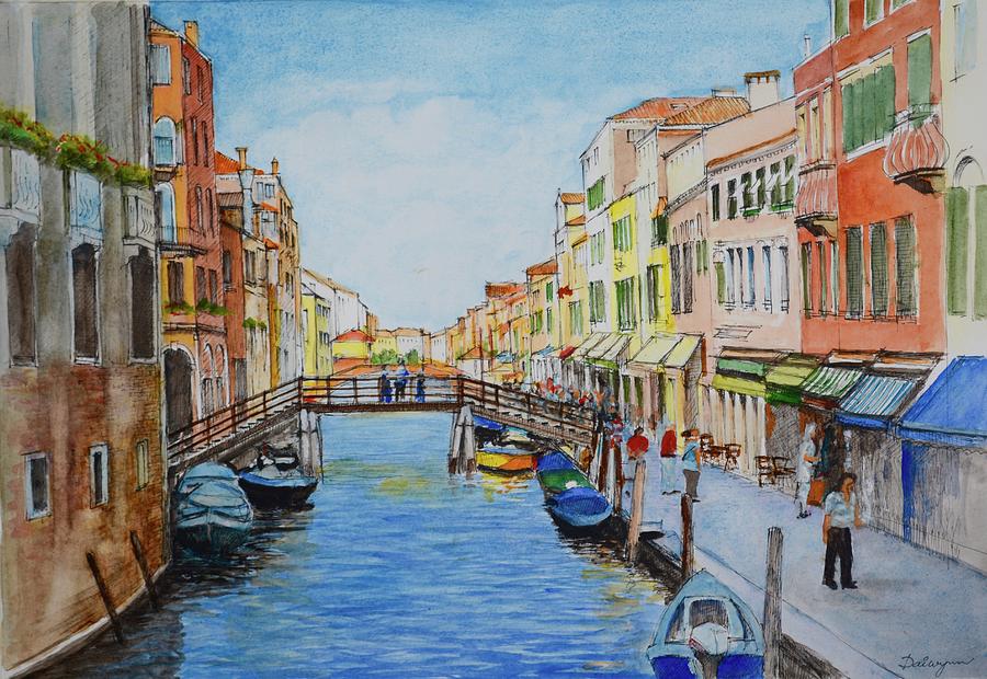 Venice Wooden Bridge Aquarelle Painting by Dai Wynn