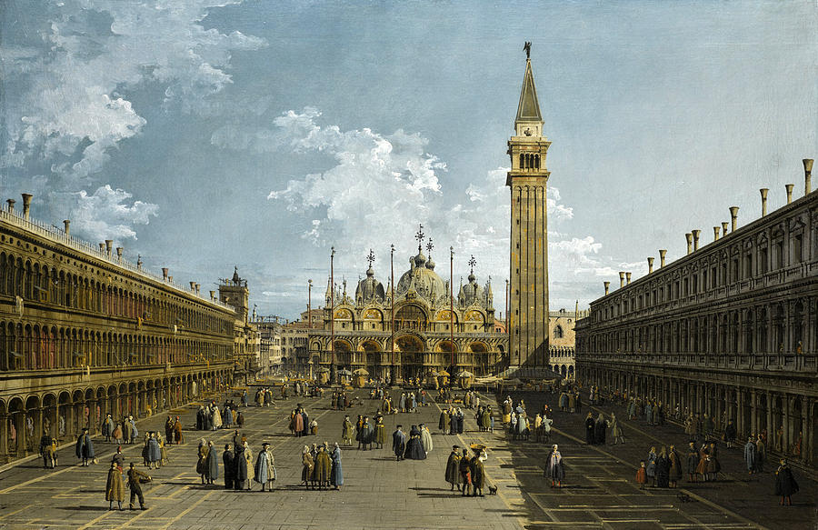 Venice,piazza San Marco looking east towards the Basilica Painting by Bernardo Bellotto
