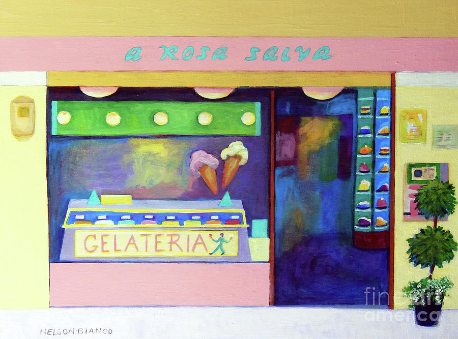 Venician Gelato Shop Painting by Sharon Nelson-Bianco