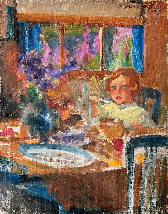 Venny Soldan-brofeldt, A Girl At Table. Painting by Celestial Images