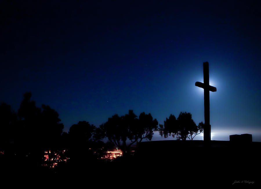 Ventura CA Cross at Moonset Photograph by John A Rodriguez